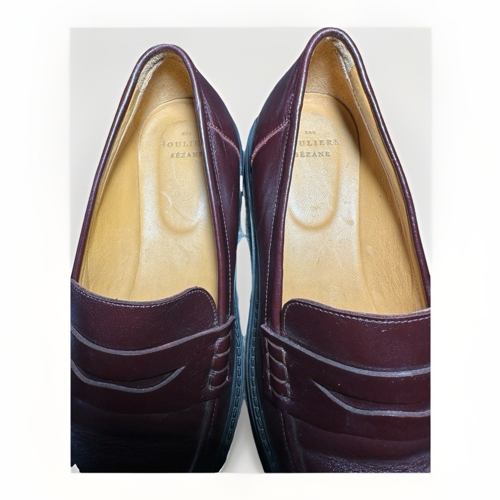 Sézane Albane Loafers Glossy Burgundy Leather Thick Lug Sole Shoes EU 40 US 9 - Picture 11 of 14